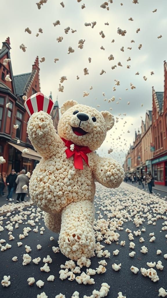 Popcorn Bear Parade in Surreal Dreamscape
