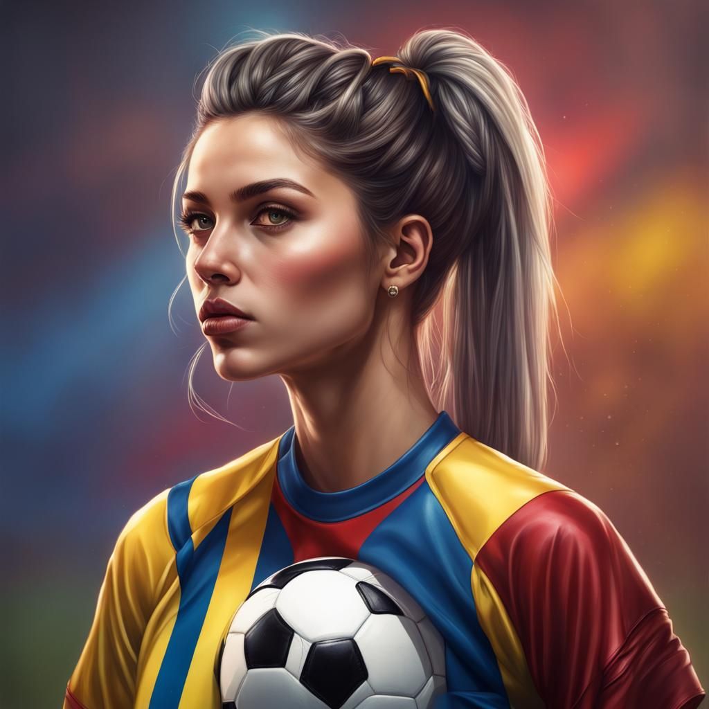 Romanian Football Girl with Buns in Hyperrealistic Style