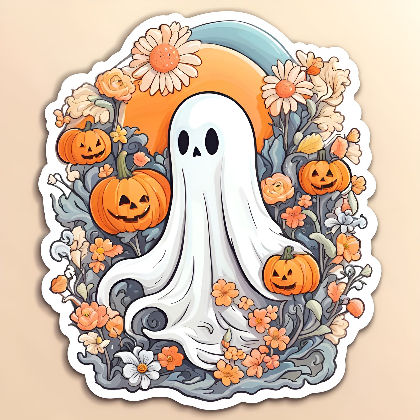 Cute Ghost with Flowers in Studio Ghibli Style