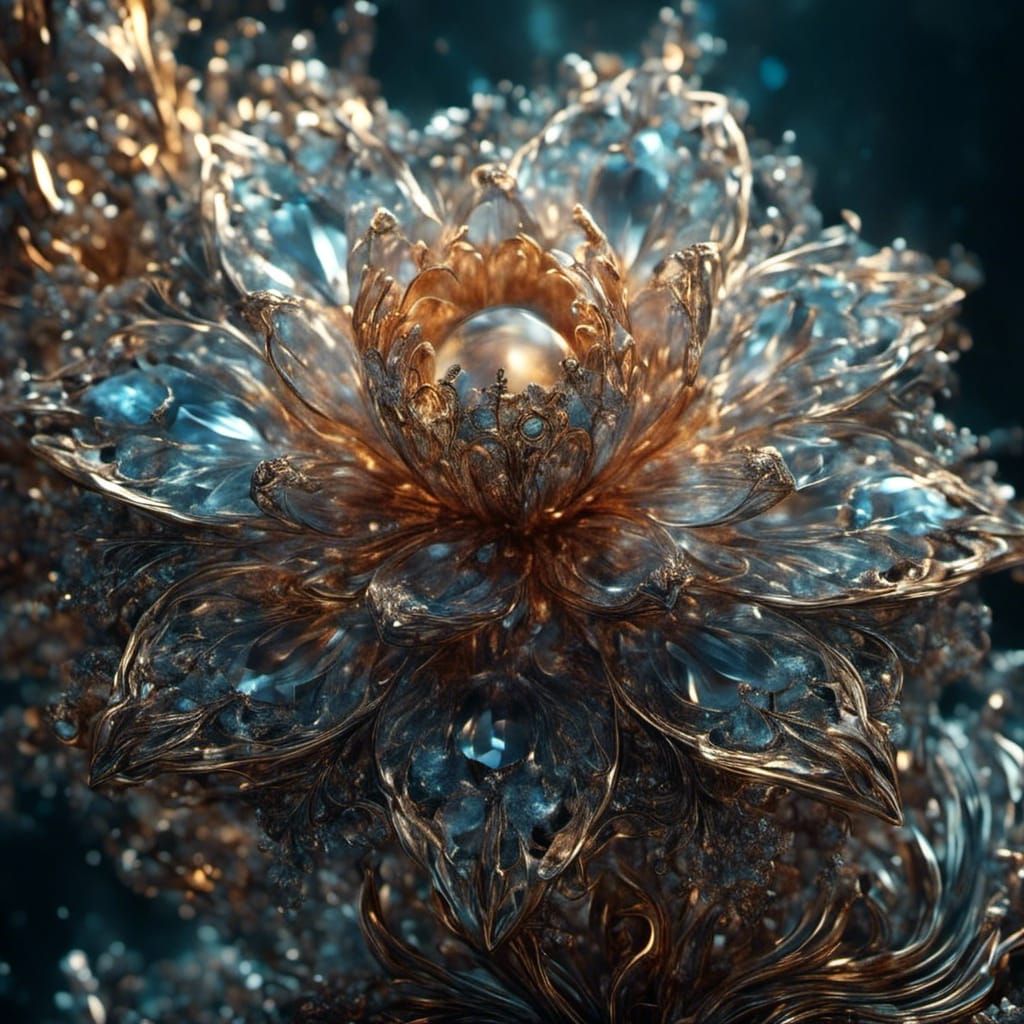 Silver Flower with Diamond Details in Digital Art