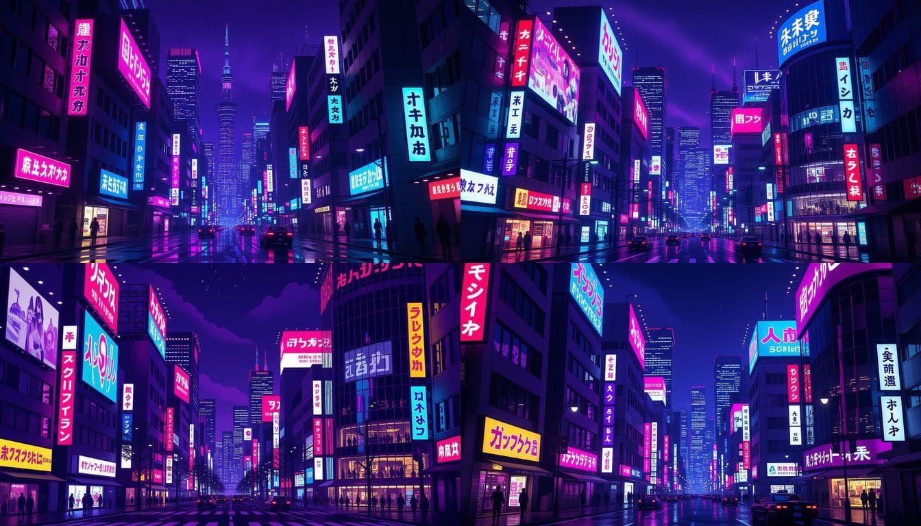 Cyberpunk Tokyo Skyline with Neon Lights