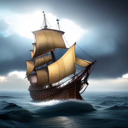 Galleon Ship Made of Lightning in Hyperrealistic Style