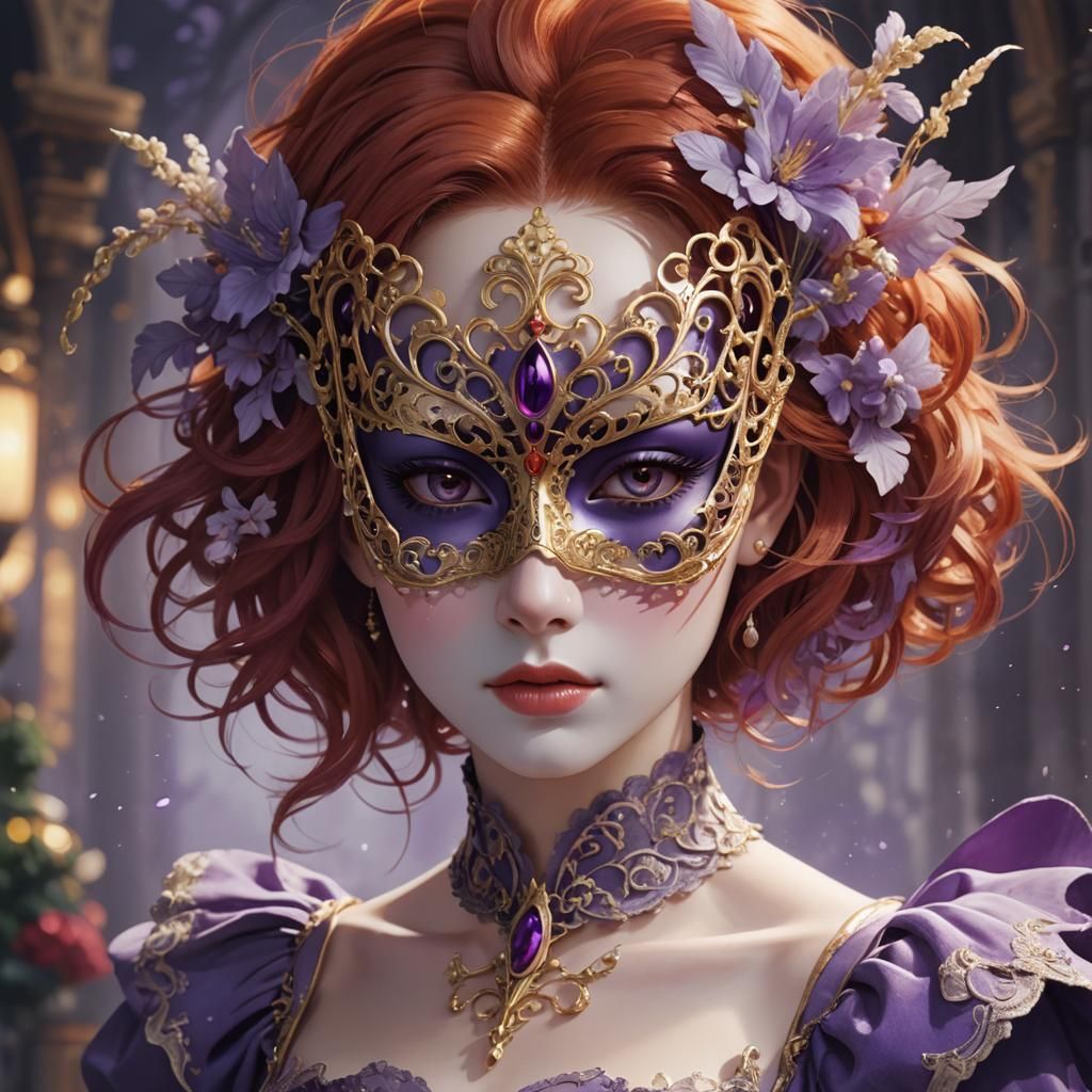 Epic Fantasy Novel Cover: Red Head in Purple Gown with Intri...