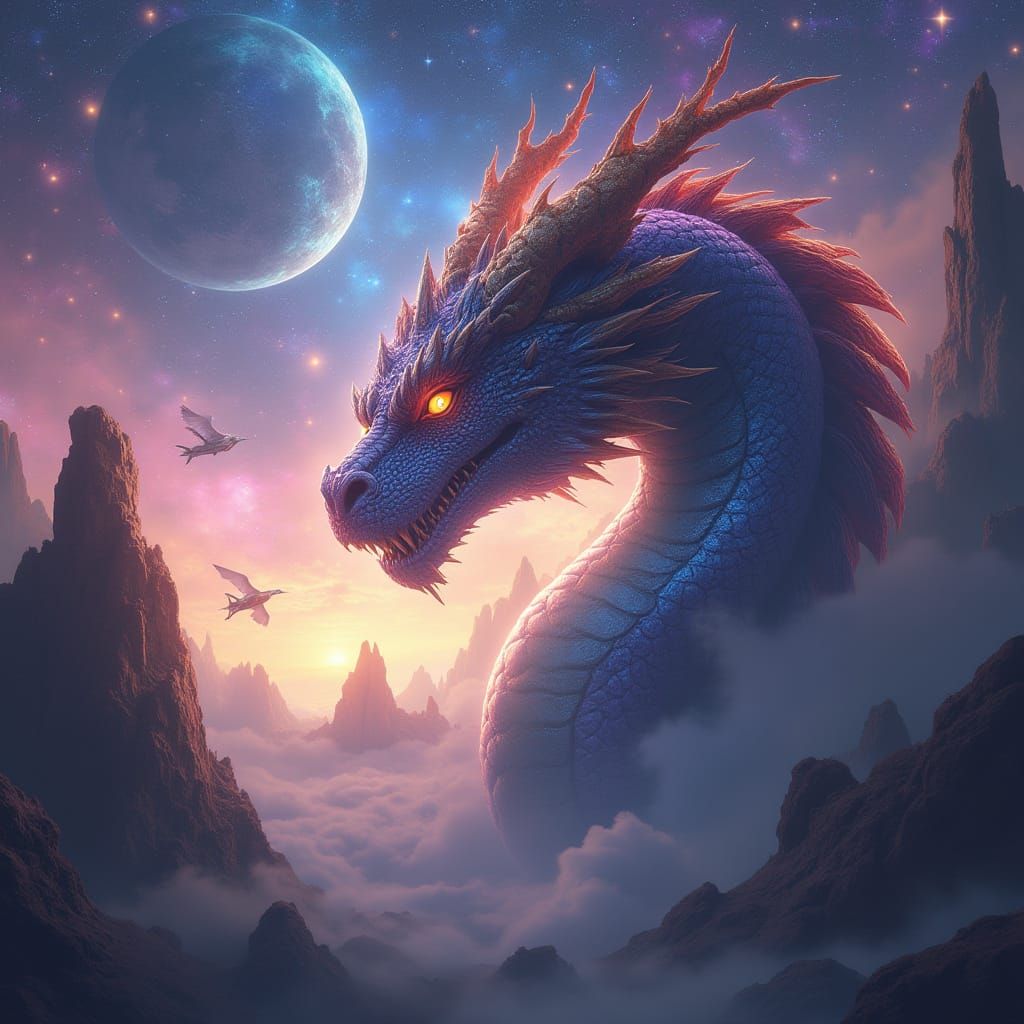 Ethereal Space Dragon Soars Through Celestial Wonders in Hyp...
