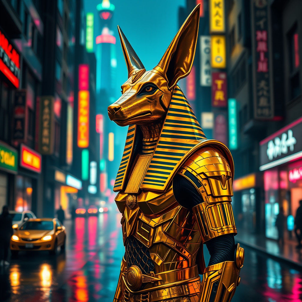 Cyberpunk Anubis in Golden Armor