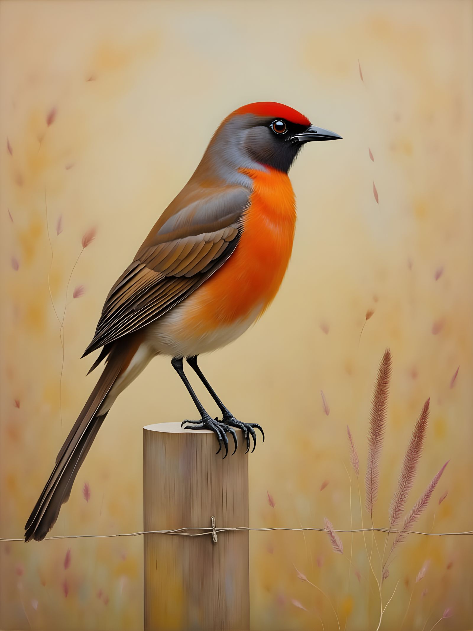 Australian Red-capped Robin in Vibrant Natural Habitat