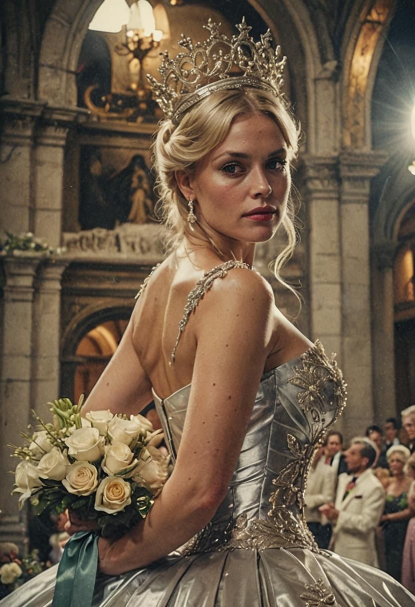 Blonde Bride in Silver Gown: Cinematic Portrait