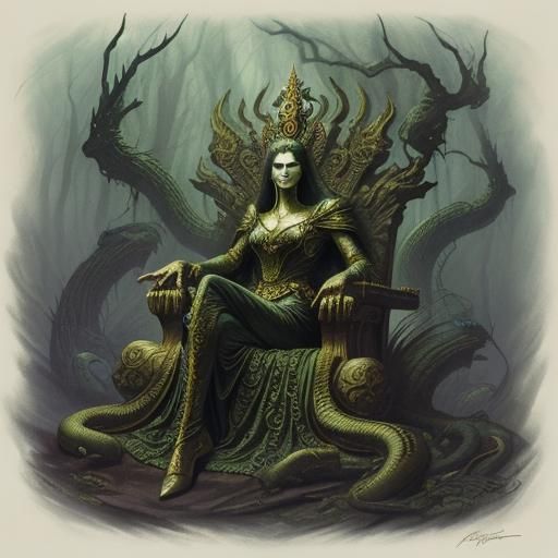 Serpent Queen in Mystical Forest Illustration