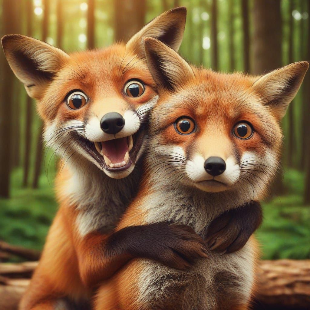 Fox Duo Portrait: Excited and Unimpressed