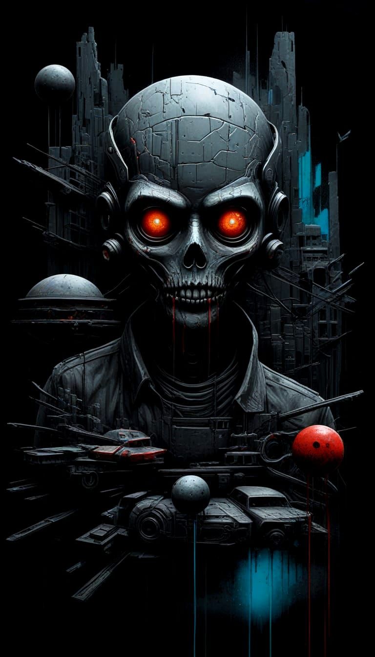 Dark Sci-Fi Street Art on Black Background