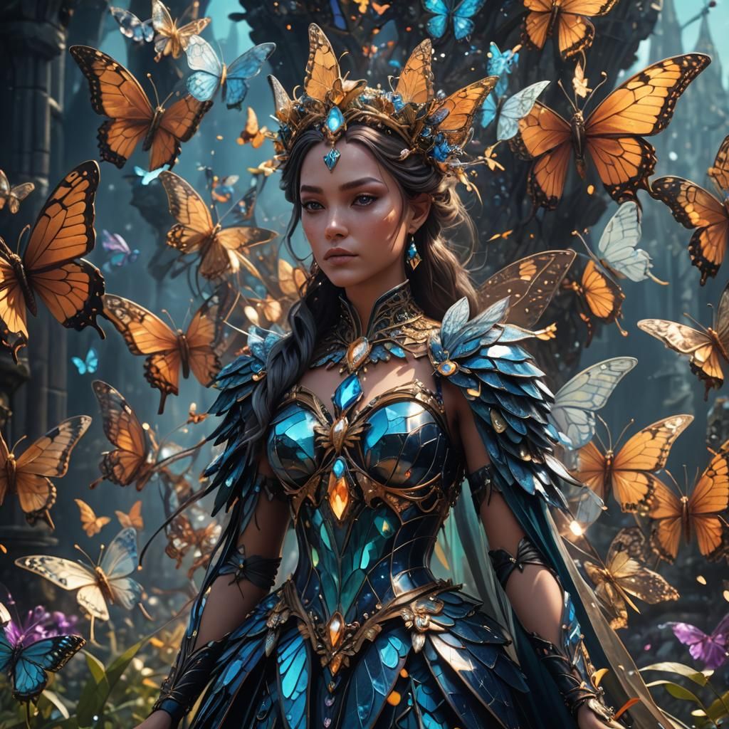 Enchanting Crystal Butterfly Queen in Detailed Matte Paintin...