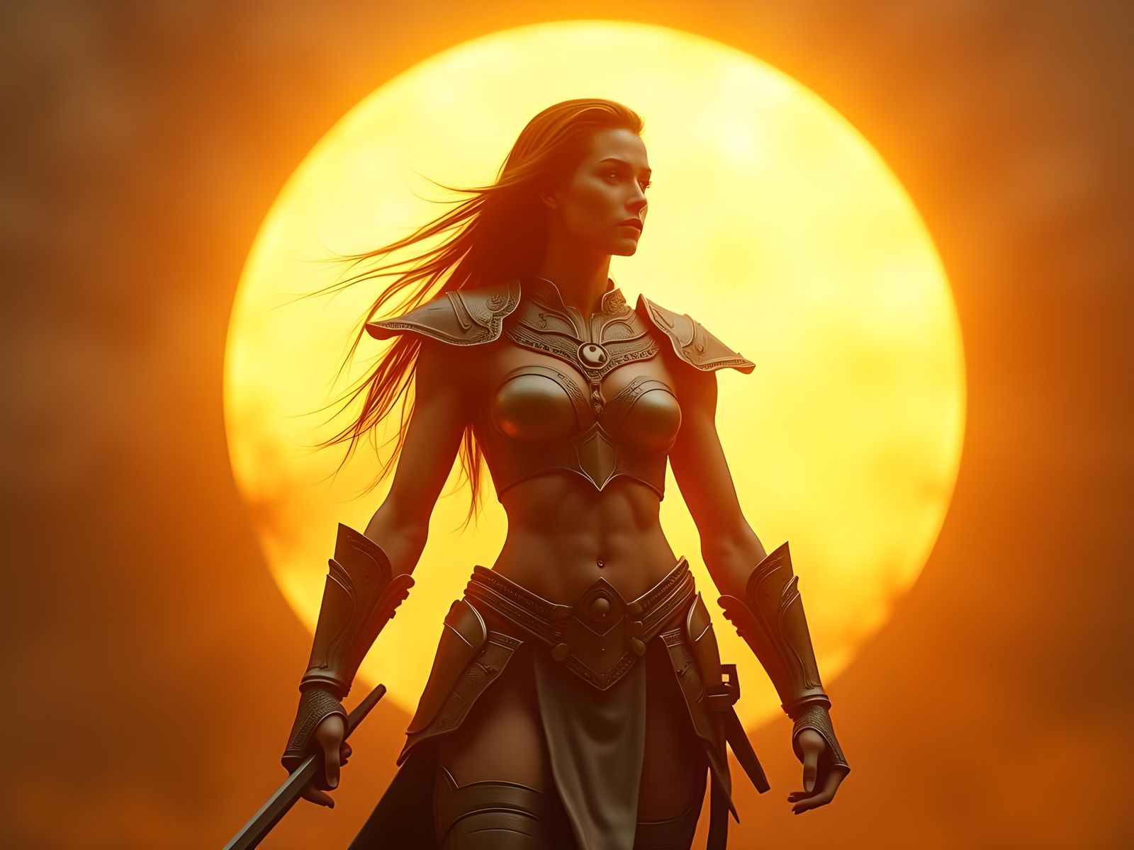 Hyperdetailed 3D Warrior Woman in Backlight