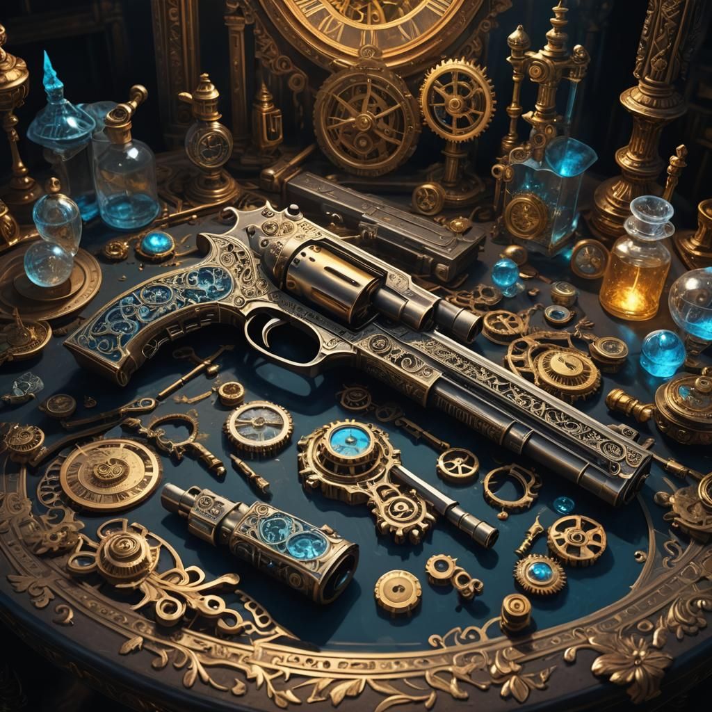 Baroque Fantasy Gun with Clockwork Mechanisms