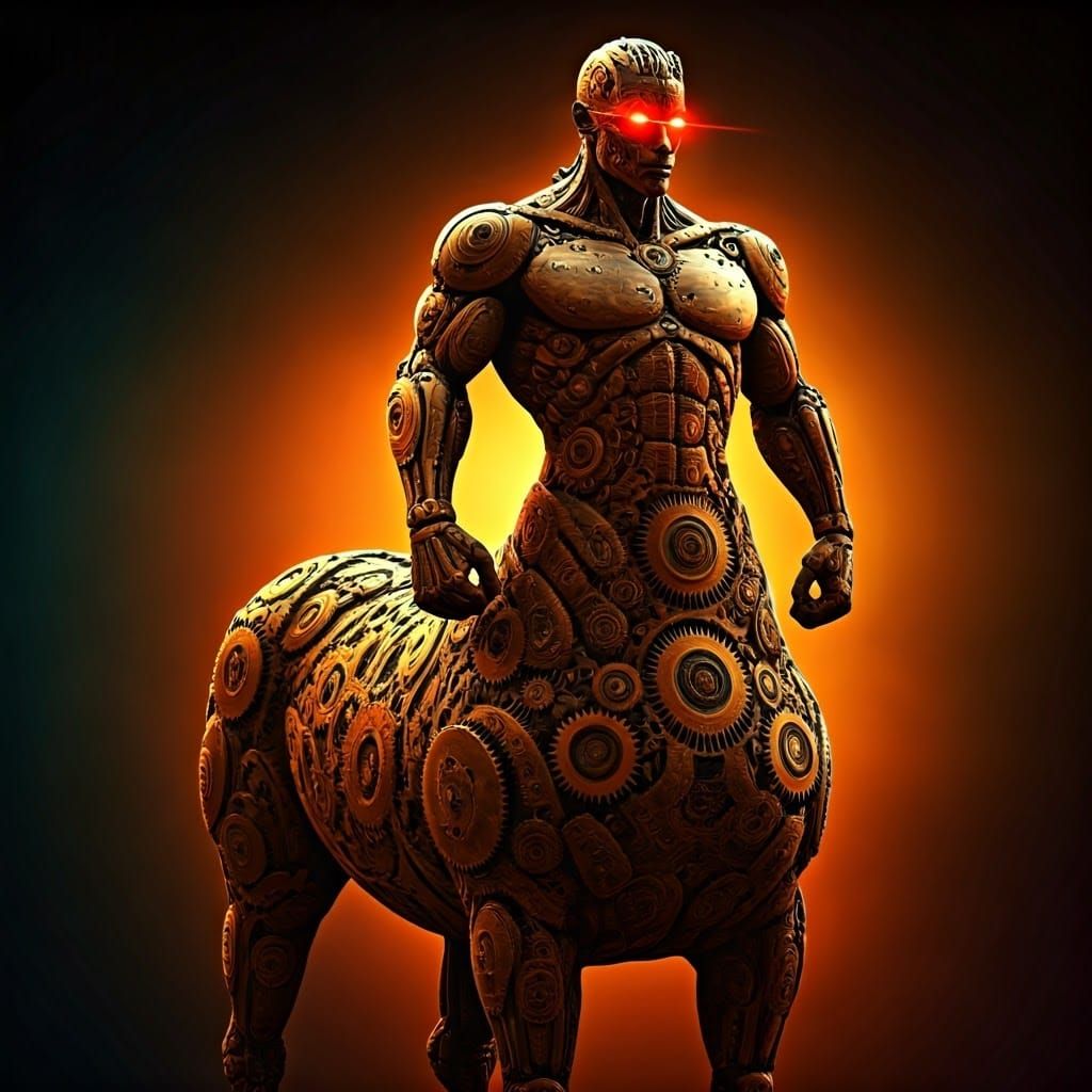 Majestic Mechanical Centaur with Fiery Eyes