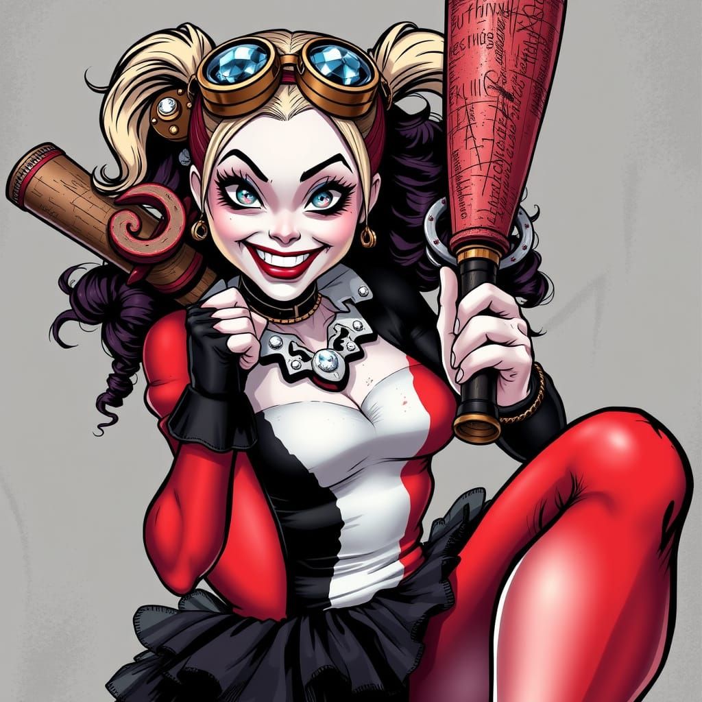 Harley Quinn's Whimsical Chaos in a Graphic Novel Style