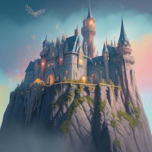 Whimsical Castle with Opals and Pearls: Digital Art