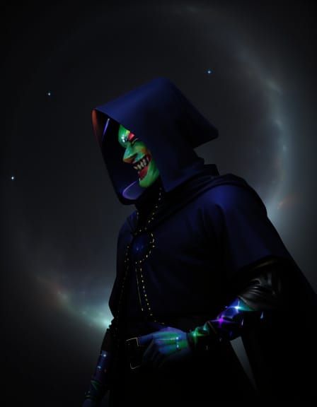 Cosmic Jester in Vibrant Starfield