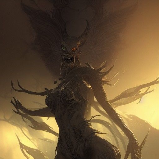 Detailed Demon Emerges from Darkness in Dark Fantasy Art