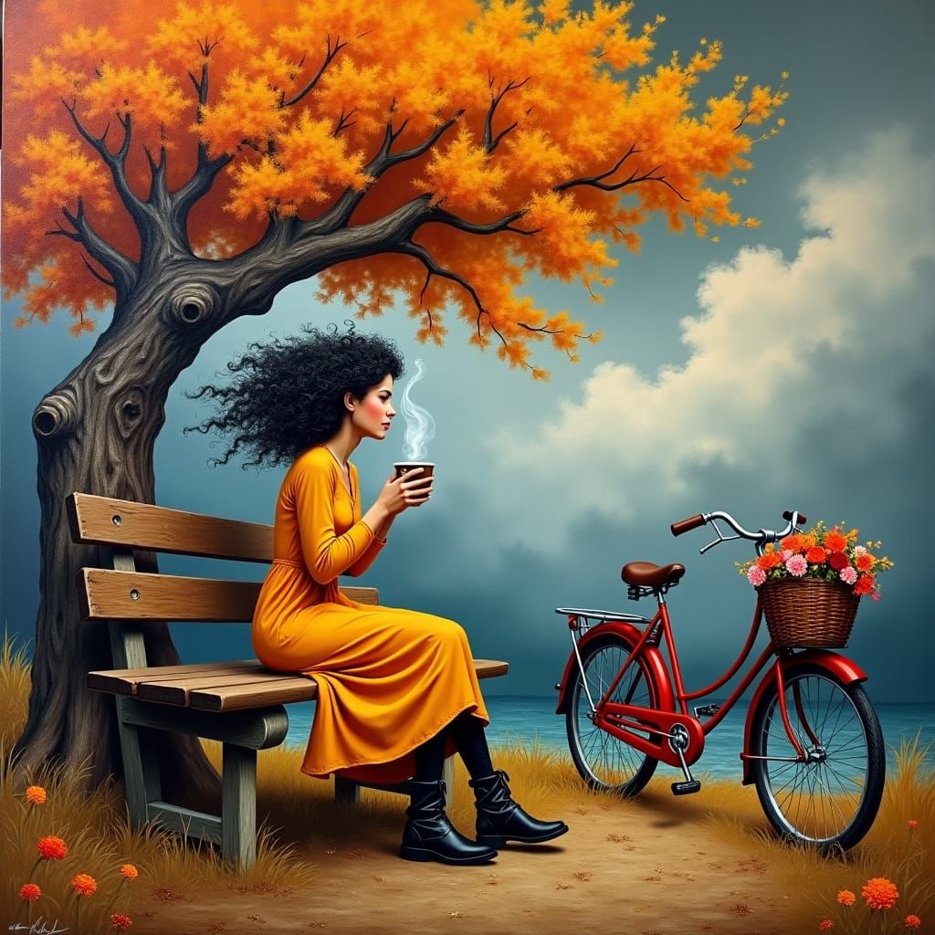 Autumn Serenity in Naive Art Style