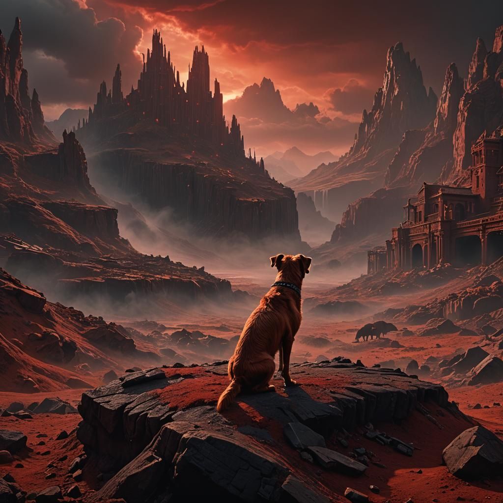 Dramatic Red Dog in Digital Matte Painting