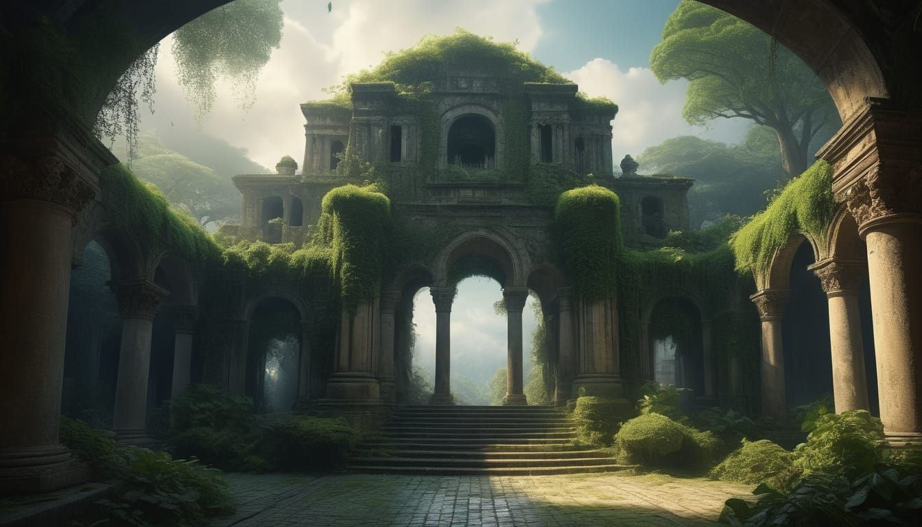 Ancient City Reclaimed by Nature in Digital Matte Painting
