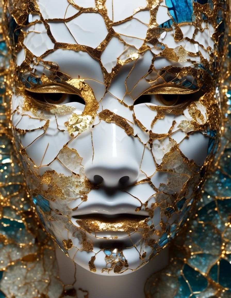 Cracked Stained Glass Mask with Kintsugi Joints
