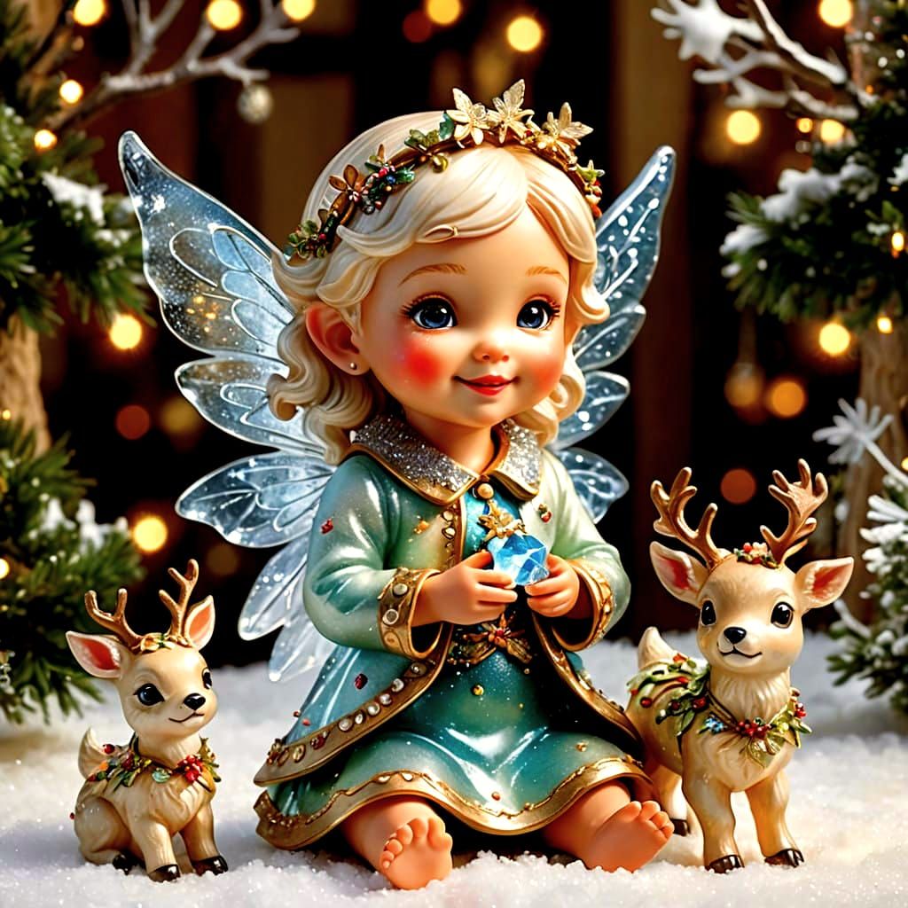 Stunning Glass Christmas Fairy in Whimsical Winter Wonderlan...