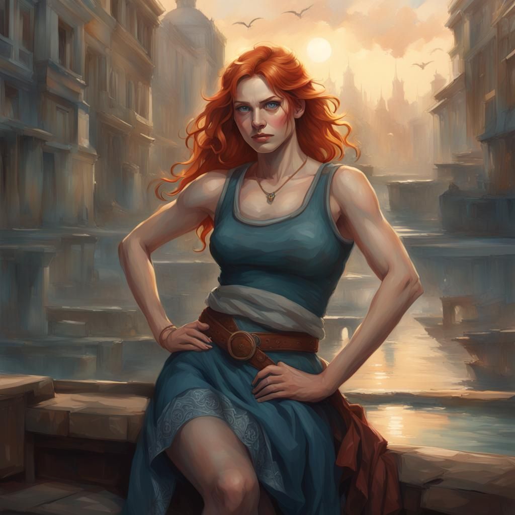 Redhead Woman Portrait in Hyperdetailed Digital Art Style
