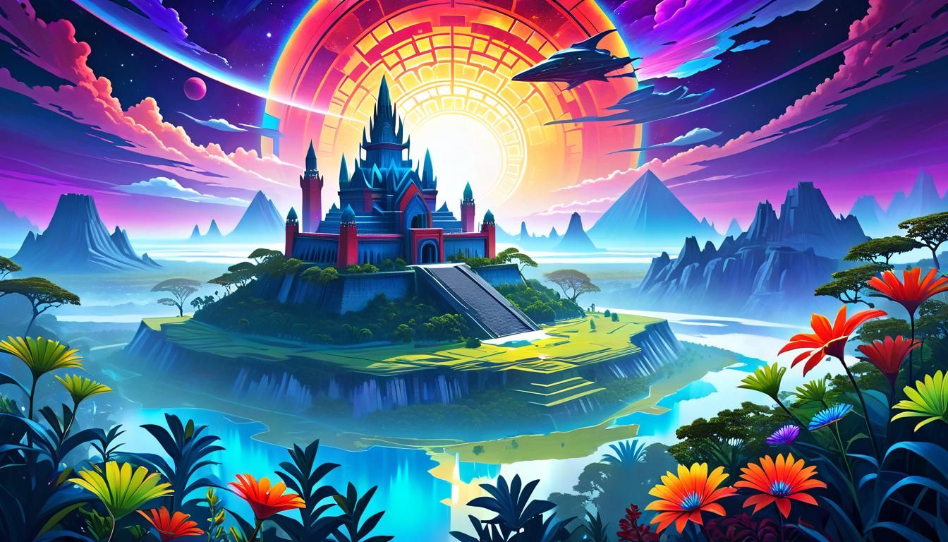 Alien Savannah Landscape with Holographic Elements
