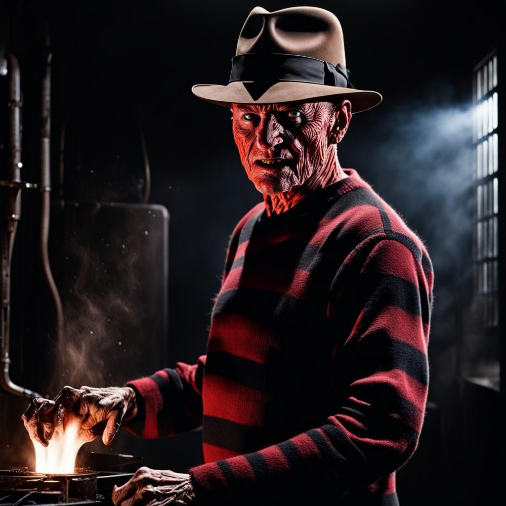 Eerie Freddy Krueger in Dark Boiler Room
