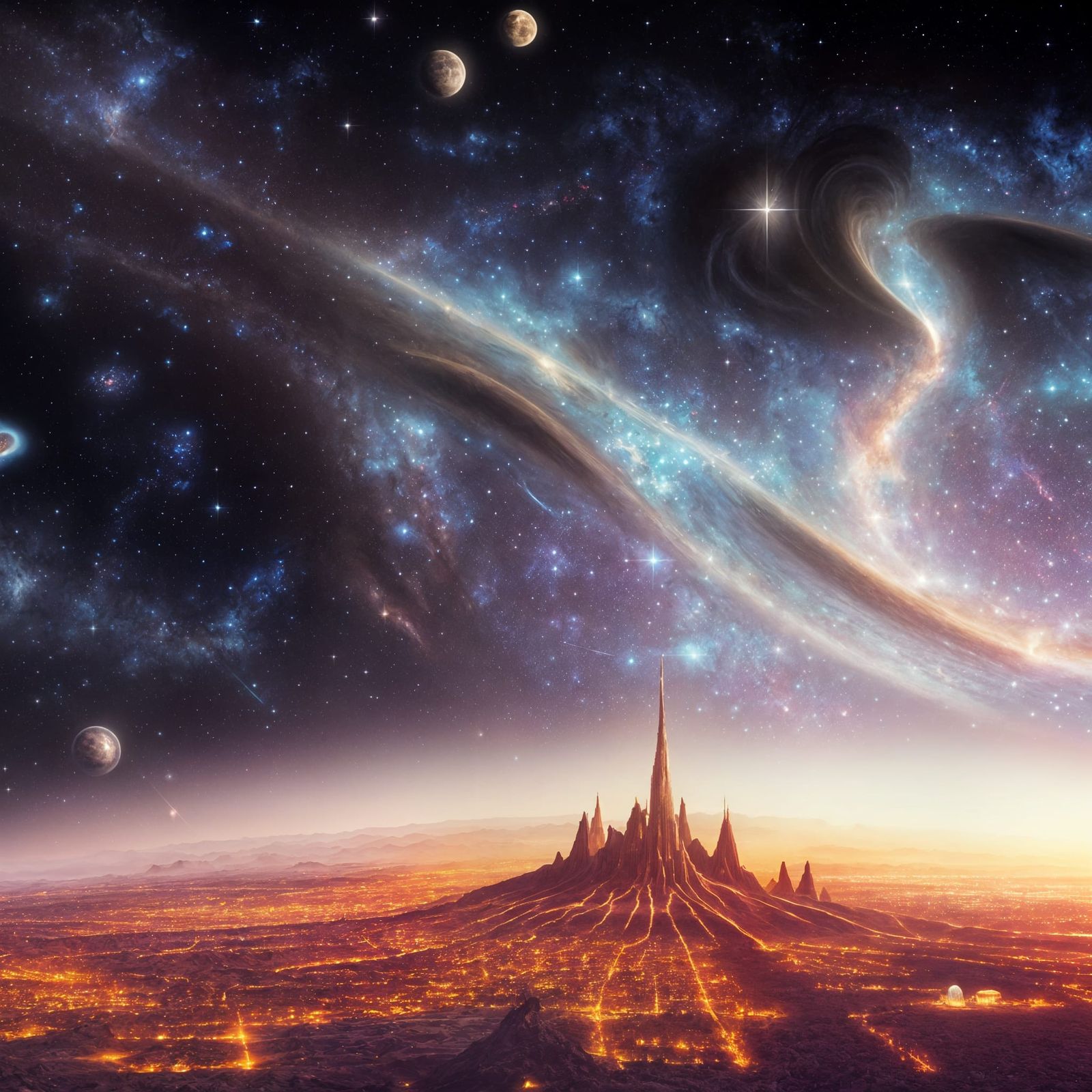 Moonlit Alien Cityscape of a Godly Civilization