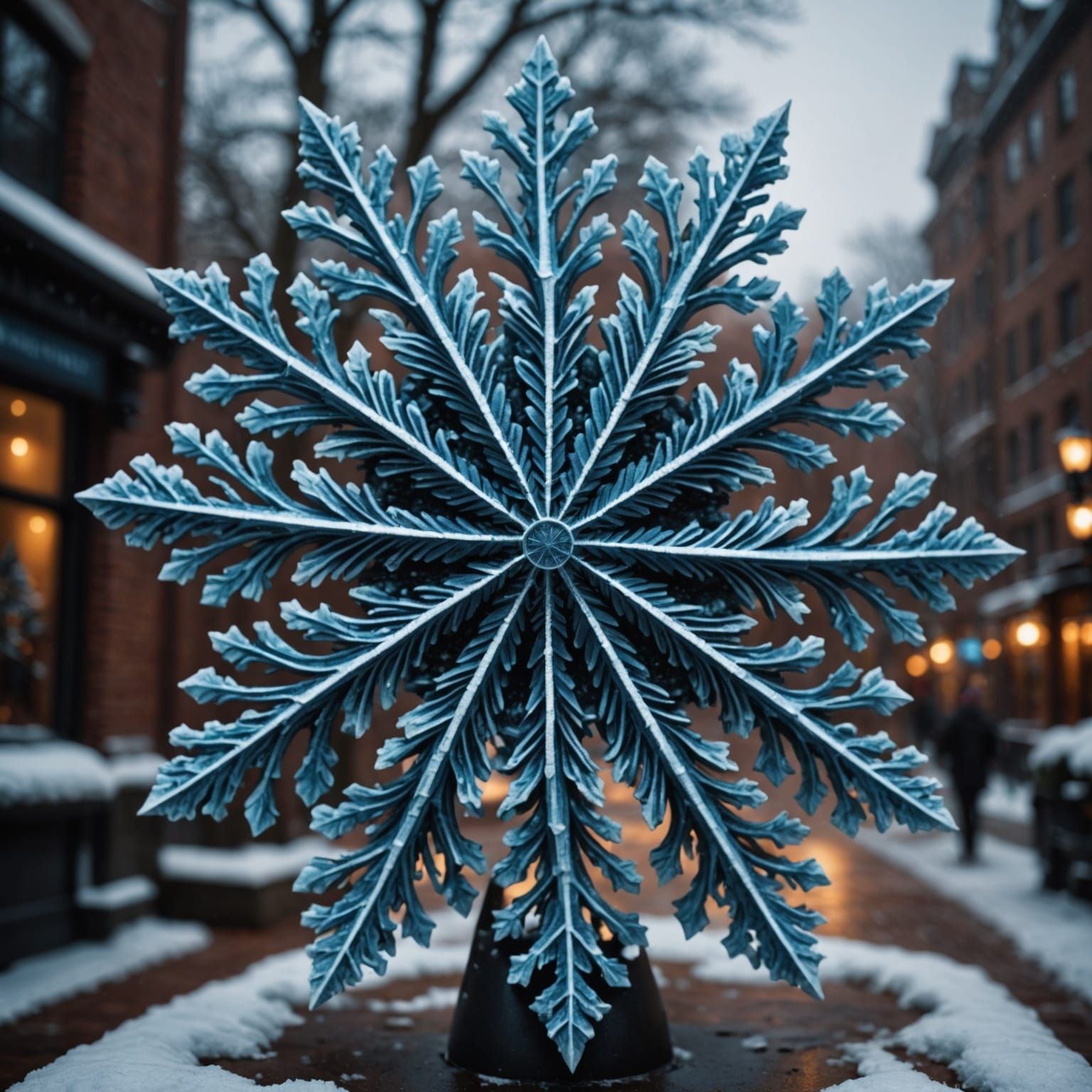 Surreal Blue Snowflake Sculpture with Intricate Details