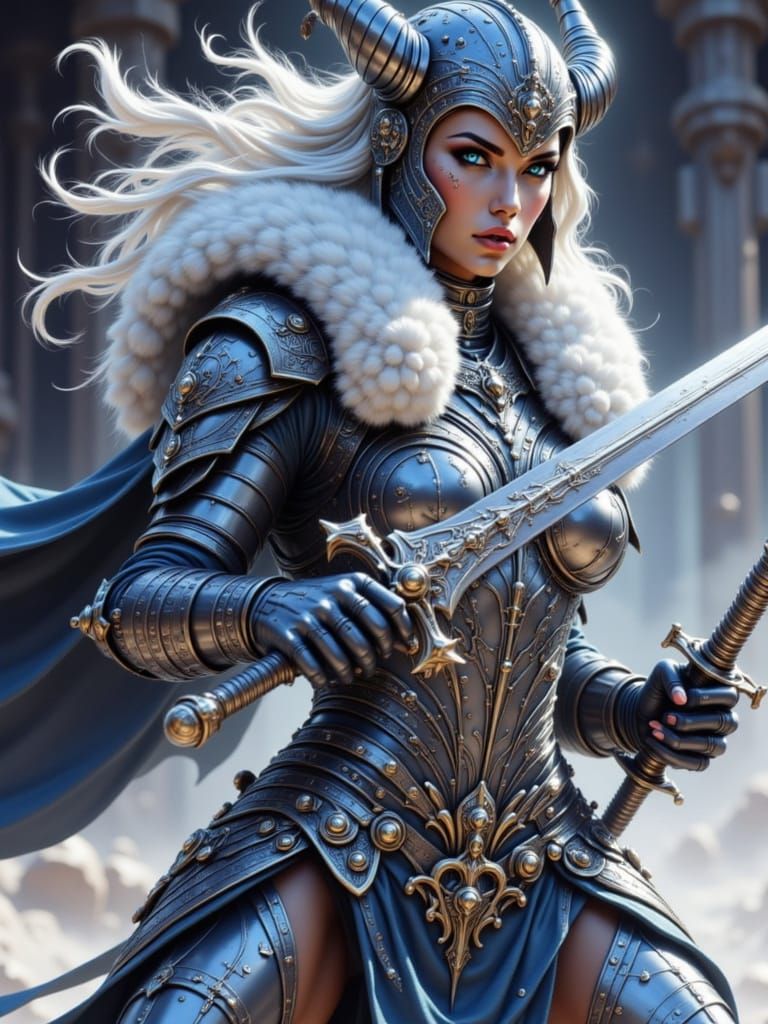 A Beautiful fierce Valkyrie in Battle .