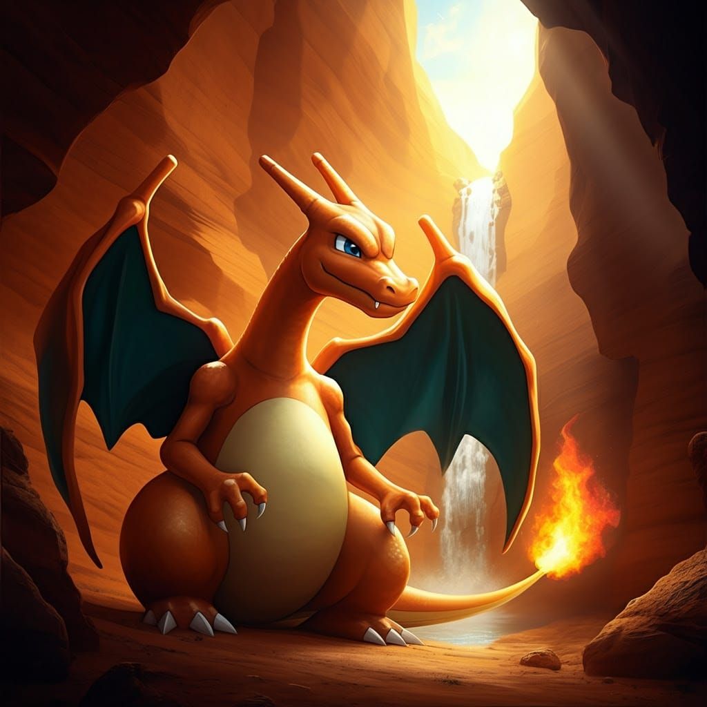 Majestic Charizard Basks in Sunlit Canyon