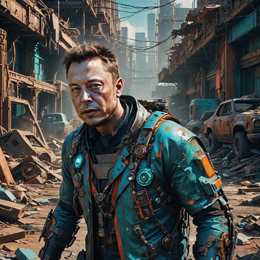 Zombie Elon Musk in Post-Apocalyptic Wasteland