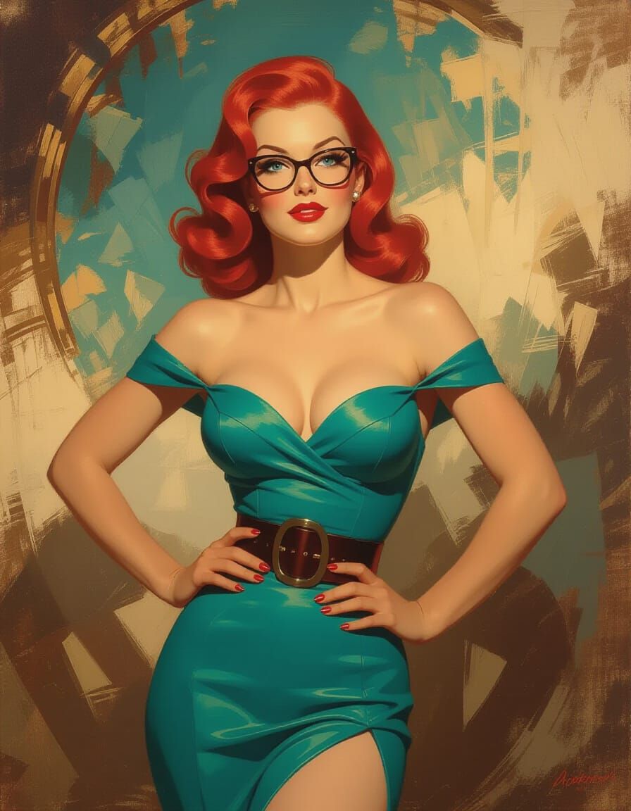 1950s Pin-Up Girl in Impressionist Style