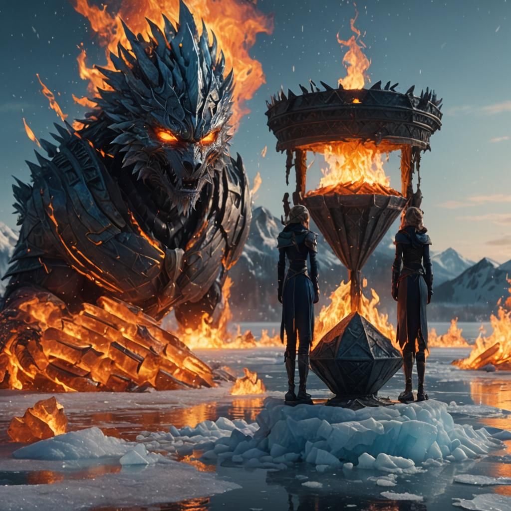 Mystical Being Amidst Fire and Ice