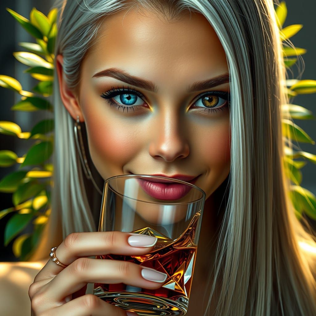 Hyper-Realistic Portrait of a Young Woman with Heterochromia