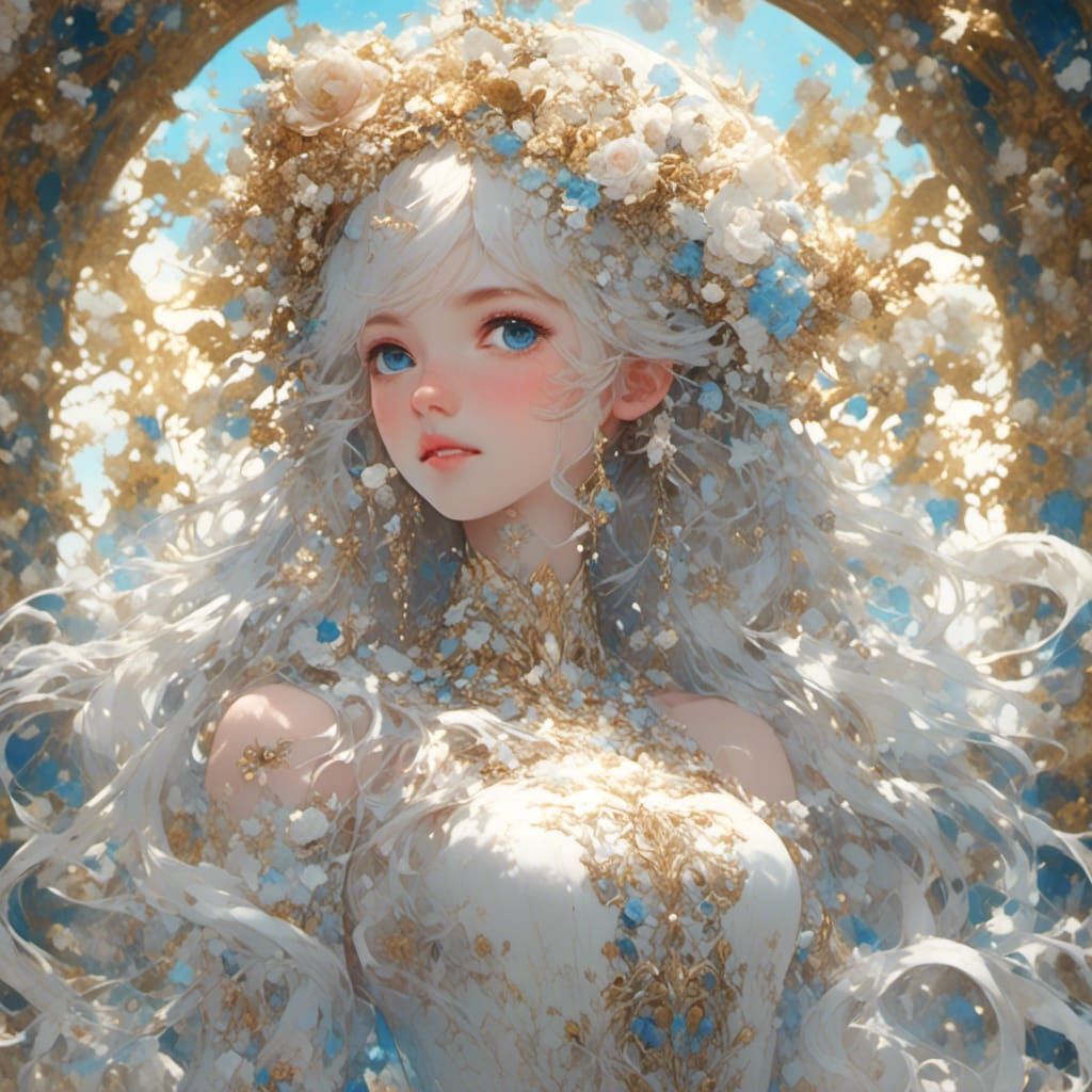 Girl with Umbrella in Spring Cherry Blossoms