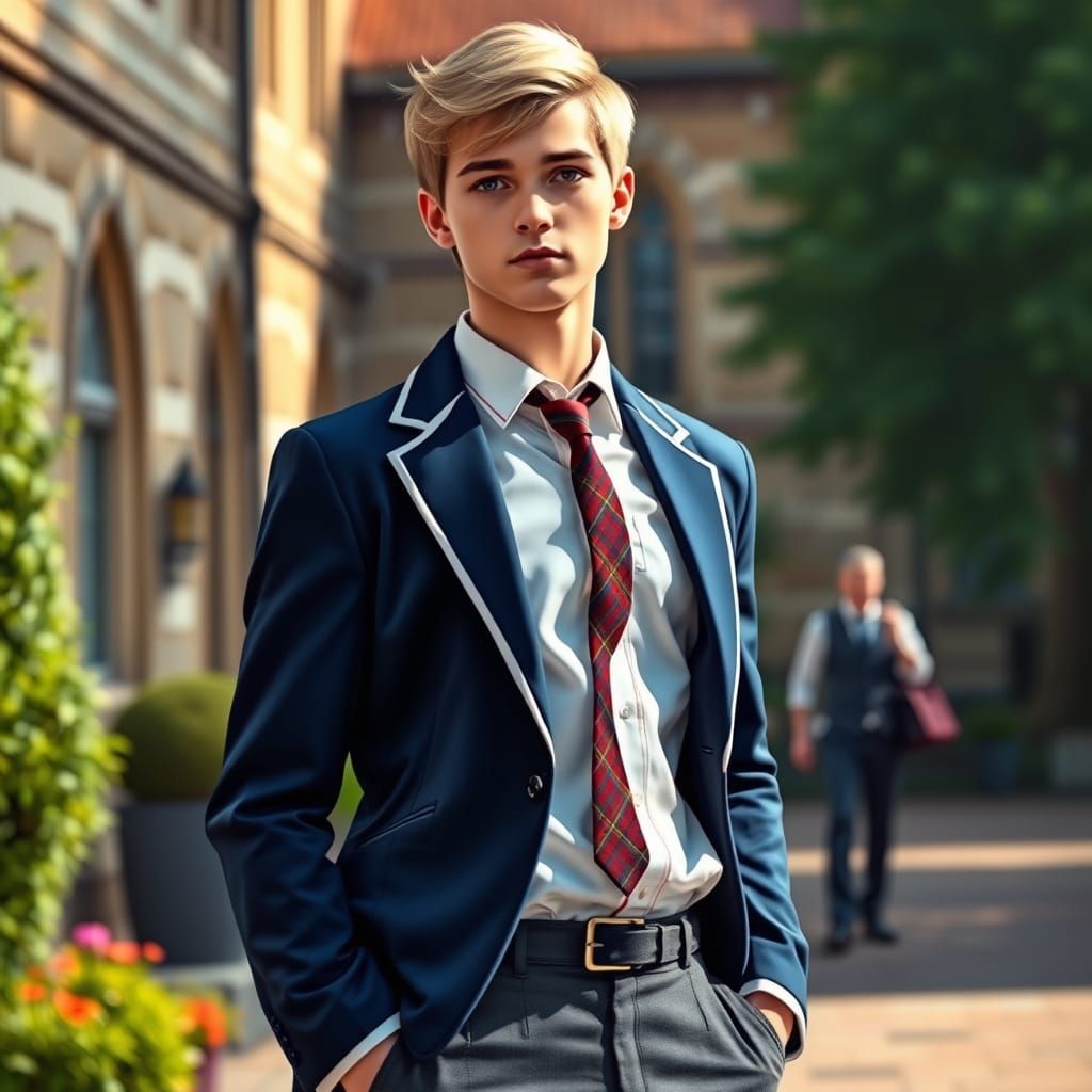 Confident Young Scholar in Traditional English Attire