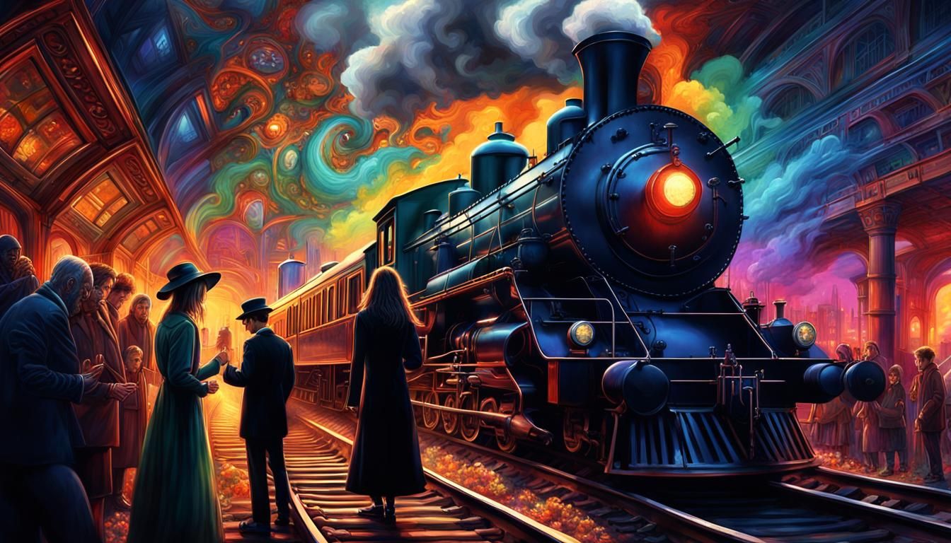 Psychedelic Train Derailment: A Maximalist Digital Painting