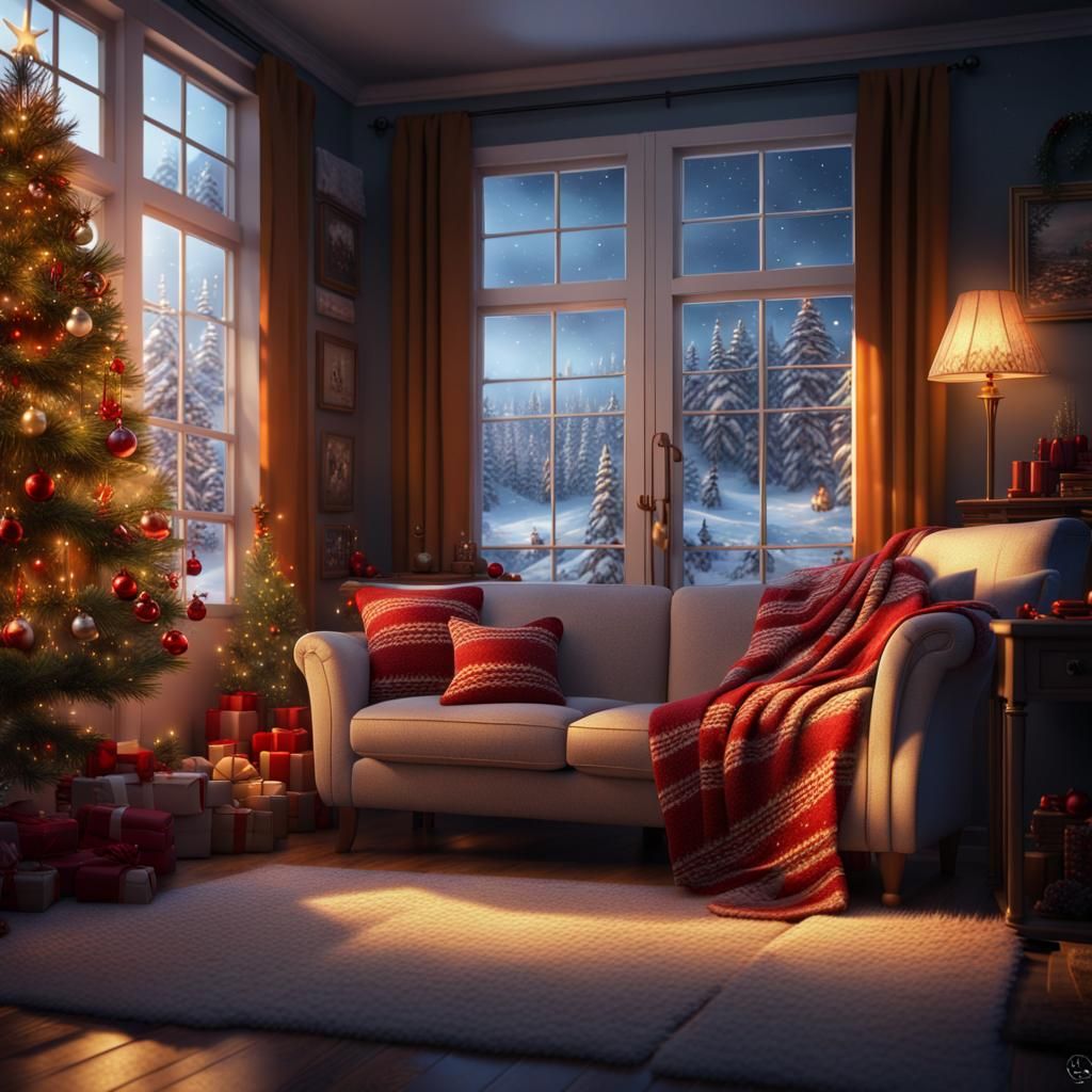 Cozy Winter Living Room: A Matte Painting
