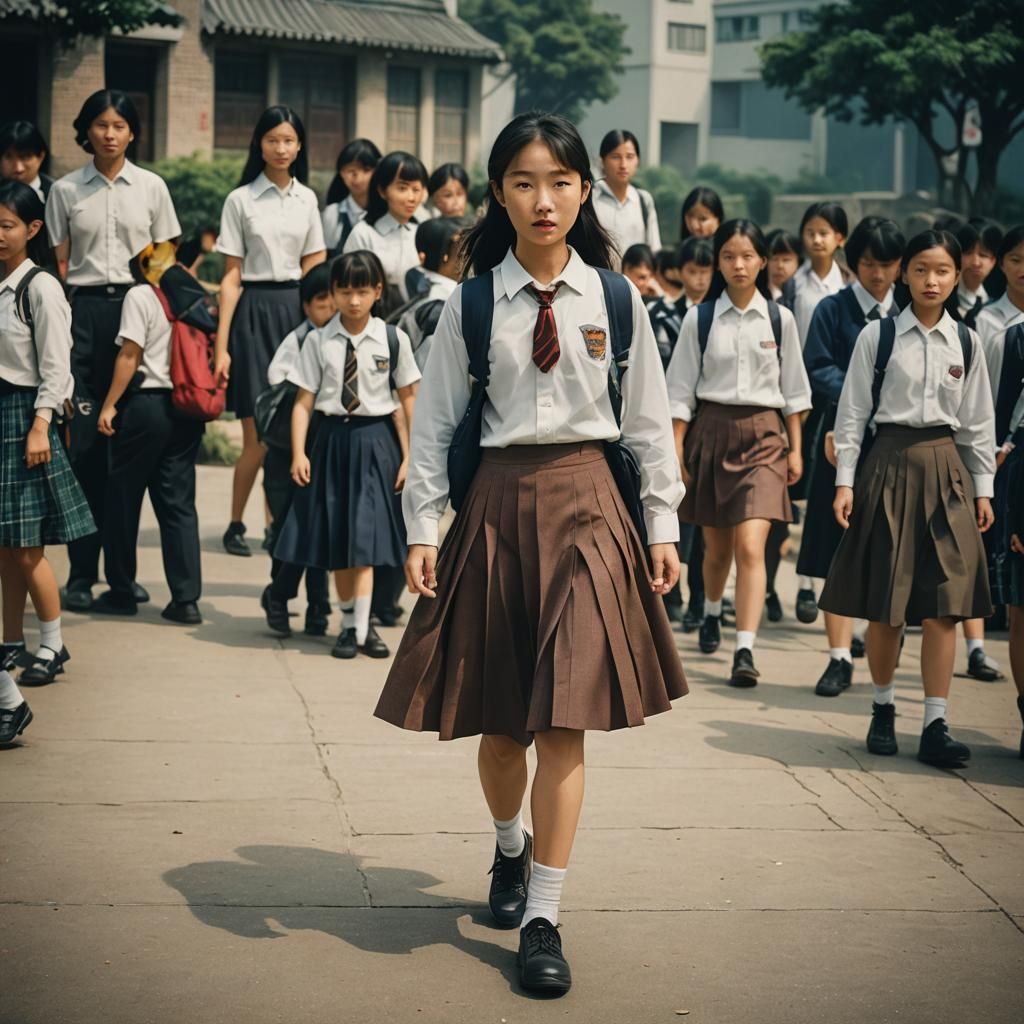 Gigantic School Girl Skirt in China: Cinematic Still