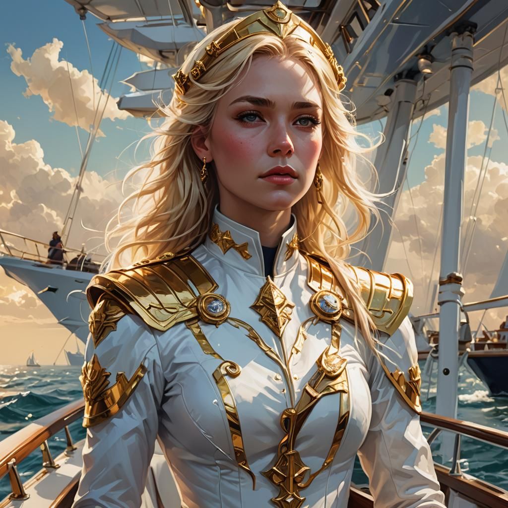 Luxurious Blonde in Gold Captain's Uniform