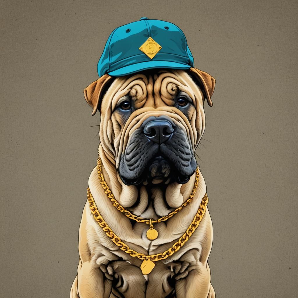 Shar-Pei in Hat and Chain: Pop Art Digital Print