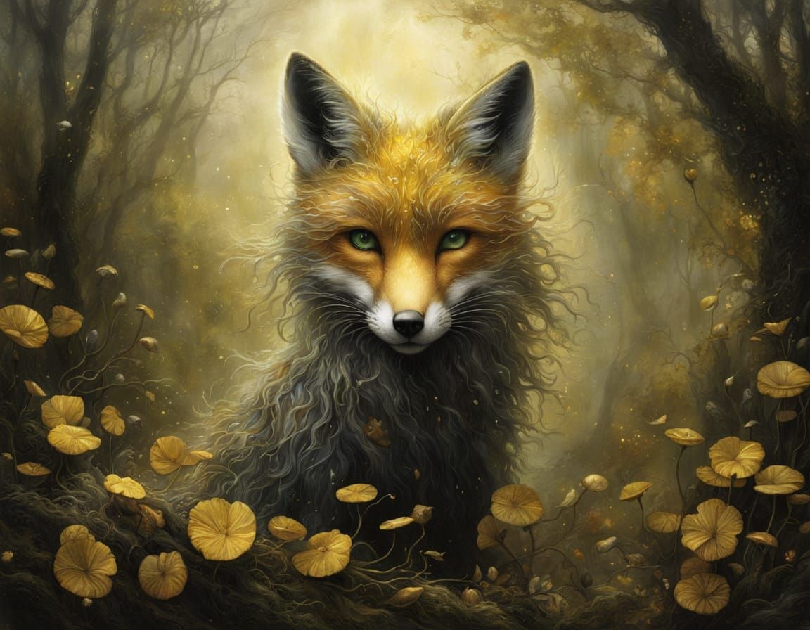 Detailed Fox Portrait in Dark Fantasy Style