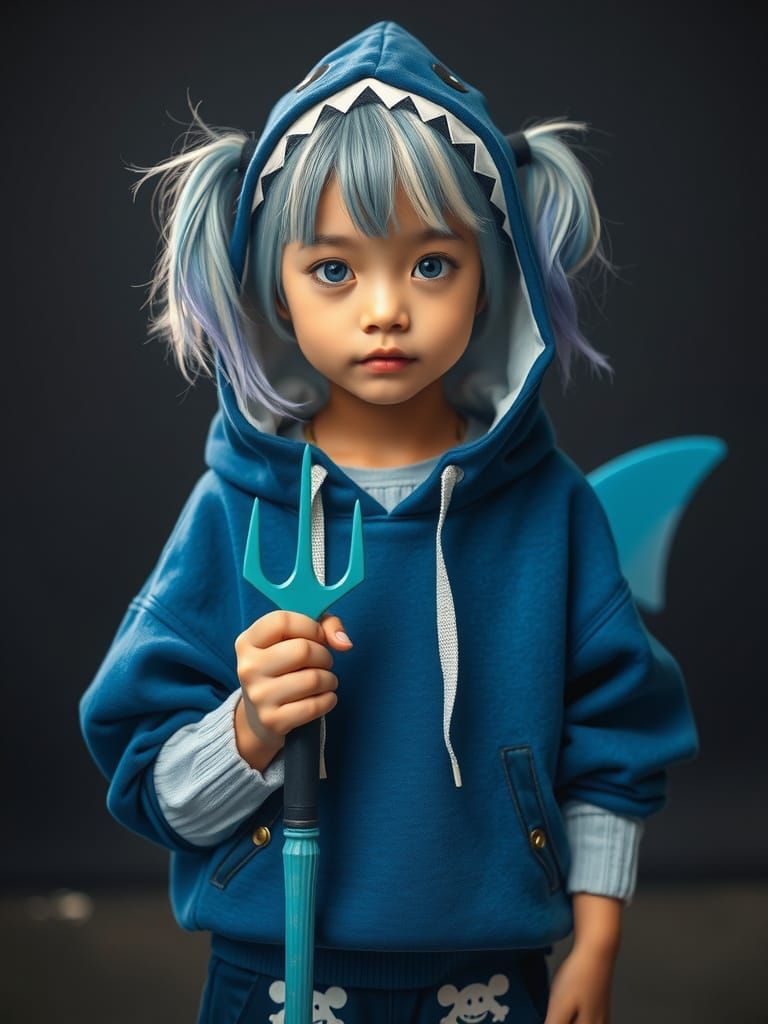 Cinematic Anime Girl in Shark-Inspired Outfit