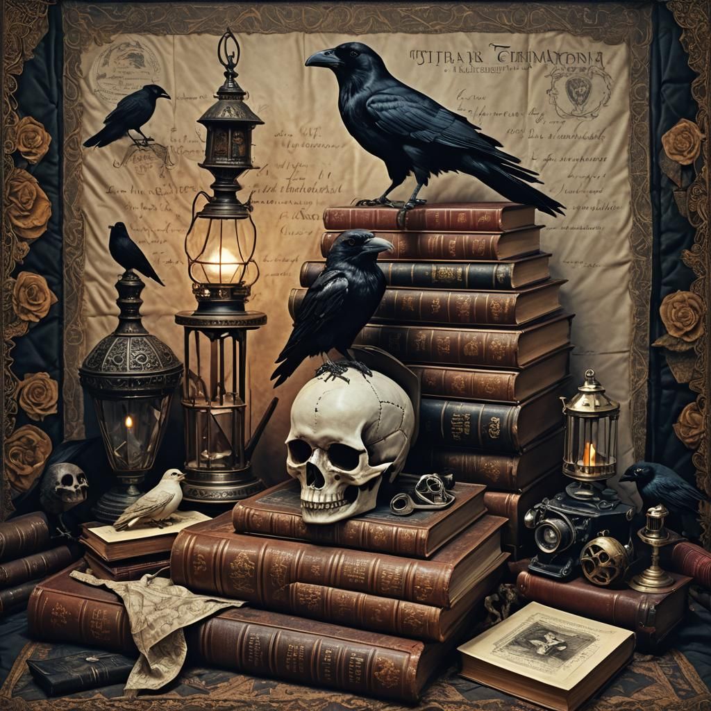 Ethereal Album Art Piece with Leather Bound Books, Typewrite...