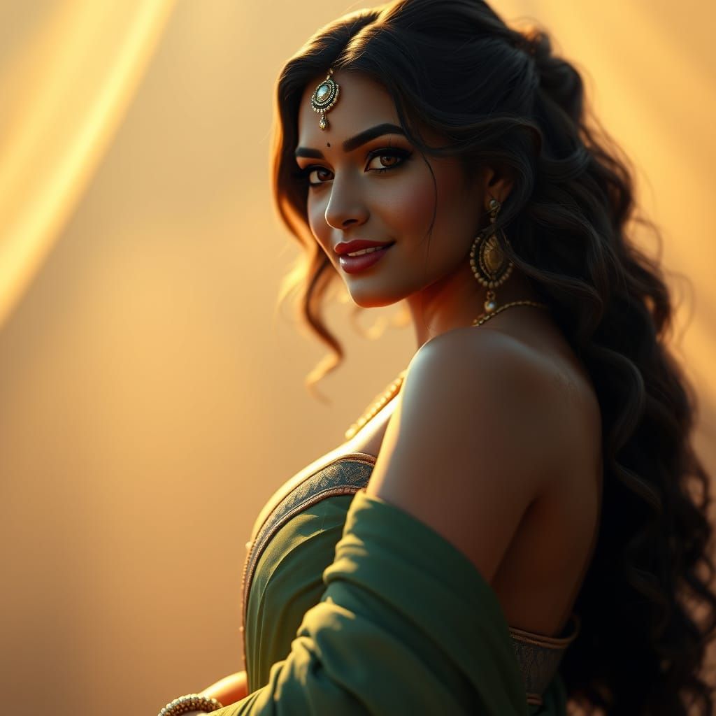 Indian Woman with Glowing Skin in Golden Light