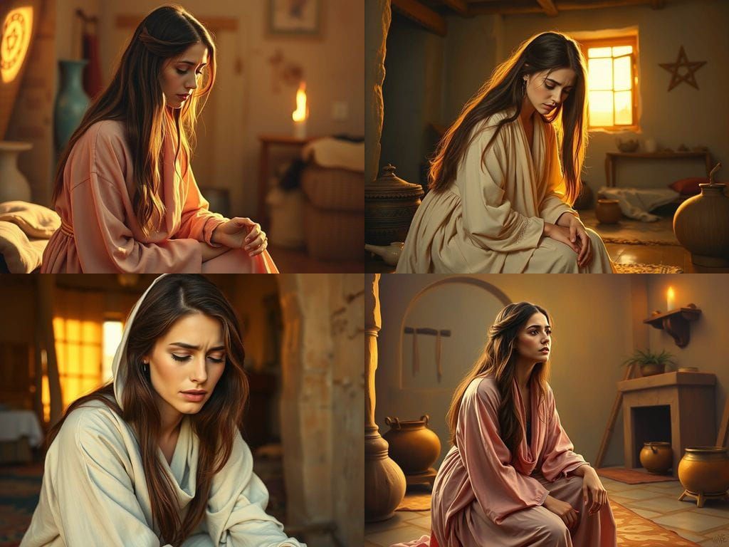 Crying Woman in Ancient Attire, Oil Painting